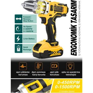 Assur Plus 58VF 5 Ah Li SJS Çift Akülü 24 Parça Setli Matkap