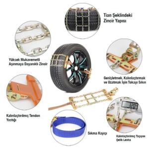 Polham 2 Adet Paslanmaz Çelik Araç Lastik Zinciri, Kar, Çamur Patinaj Zinciri, Montajı Kolay Zincir
