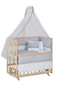 Baby Tech 50X90 Naturel Boyasız 4 Kademeli Beşik + Gri Yıldızlı Uyku Seti