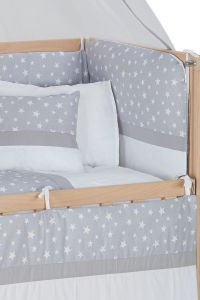 Baby Tech 50X90 Naturel Boyasız 4 Kademeli Beşik + Gri Yıldızlı Uyku Seti