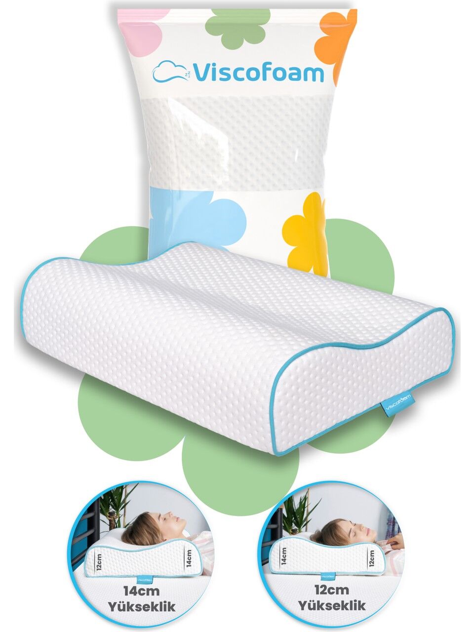 Visco Foam 60x40 cm Çift Boyun Destekli Ortopedik Visco Yastık