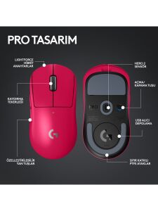 Logitech G PRO X Superlight 2 910-006798 Pembe Lightspeed Hero Şarjlı Optik Kablosuz Oyuncu Mouse