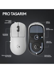 Logitech G PRO X Superlight 2 910-006639 Beyaz Lightspeed Hero Şarjlı Optik Kablosuz Oyuncu Mouse