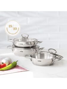 Nehir Silver 6 Parça Kapaklı Çelik Sahan Seti
