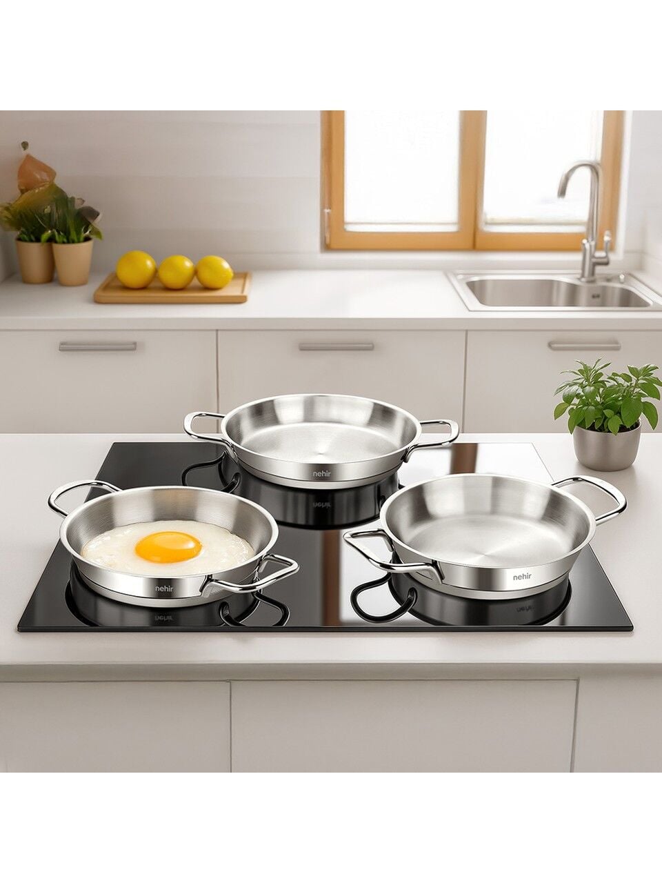 Nehir Silver 16-18-20 cm 3'lü Çelik Yumurta Sahan Seti