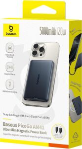 Baseus PicoGo AM41 Ultra Slim Siyah 5000 mAh Hızlı Şarj MagSafe Powerbank