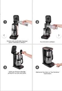 Karaca Çaysever Robotea Pro Quartz 4in1 2500 W Black Copper Konuşan Cam Demlikli Çay Makinesi