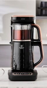 Karaca Çaysever Robotea Pro Quartz 4in1 2500 W Black Copper Konuşan Cam Demlikli Çay Makinesi