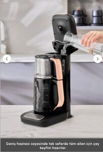 Karaca Çaysever Robotea Pro Quartz 4in1 2500 W Black Copper Konuşan Cam Demlikli Çay Makinesi