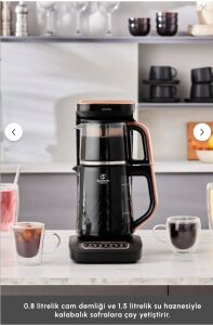 Karaca Çaysever Robotea Pro Quartz 4in1 2500 W Black Copper Konuşan Cam Demlikli Çay Makinesi
