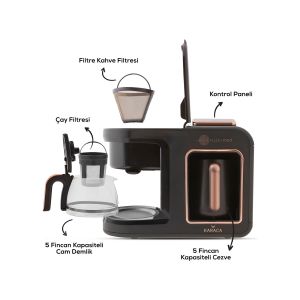 Karaca Hatır Plus Mod 5 in 1 Black Copper Çay ve Filtre Kahve Makinesi