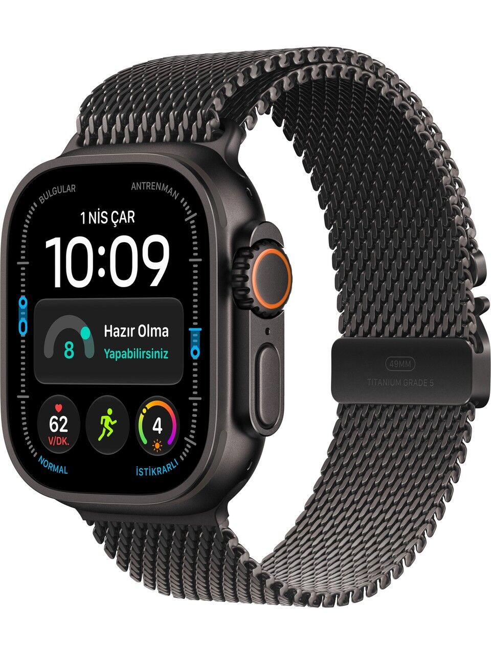 Apple Watch Ultra 4 Gps + Cellular, 49 mm Siyah Titanyum Kasa ve Siyah Titanyum Milano Loop - Orta Boy