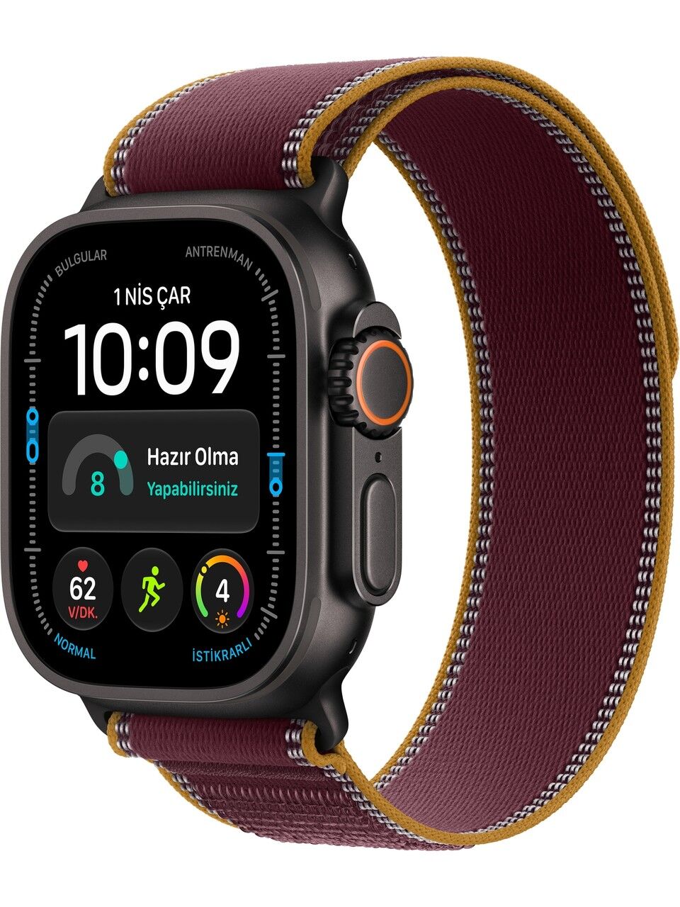 Apple Watch Ultra 4 Gps + Cellular, 49 mm Siyah Titanyum Kasa ve Burgonya Trail Loop - M/l